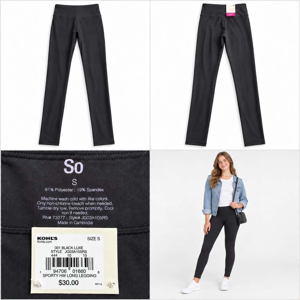 NWT SO Sporty High-Waisted Long Leggings Size Small Black Luxe